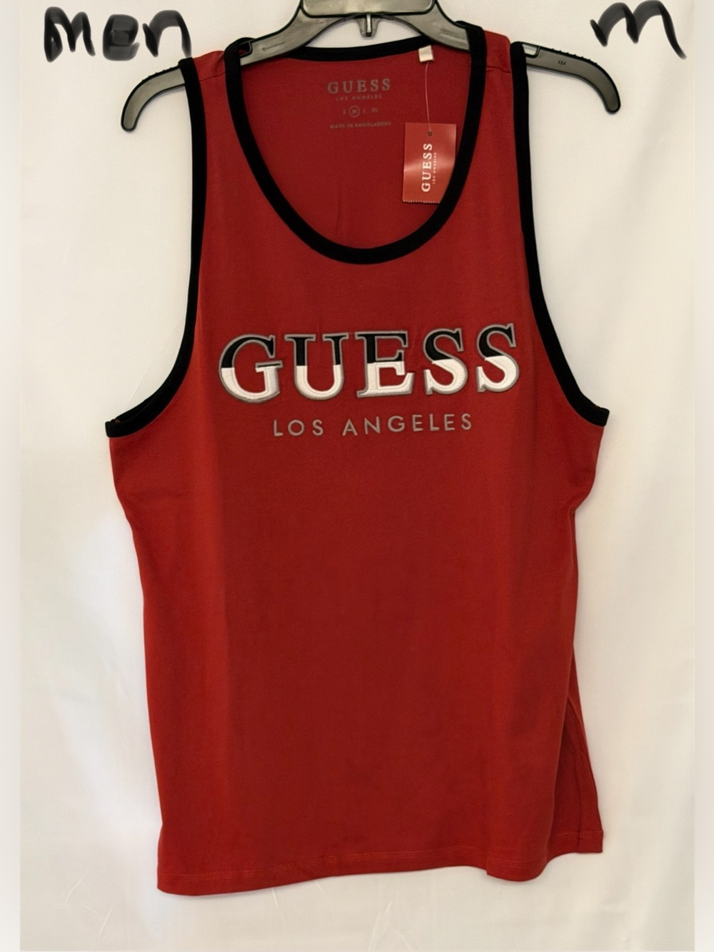 GUESS Red Tank Top with Black Trim and Logo